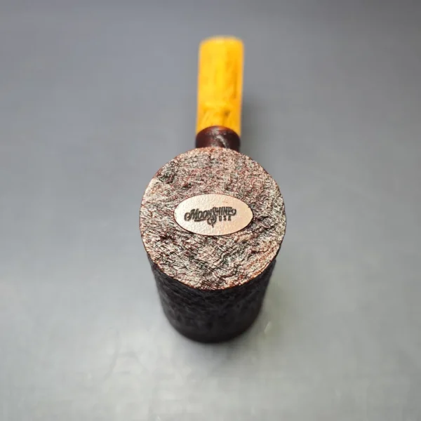 Moonshine MS06 Leather Sandblasted Stoker Poker w/ Yellow Stem Briar Pipe, New - Image 7
