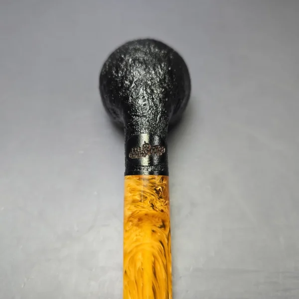 Moonshine MS02 Black Sandblasted Devil Dog Rhodesian w/ Yellow Stem Briar Pipe, New - Image 8