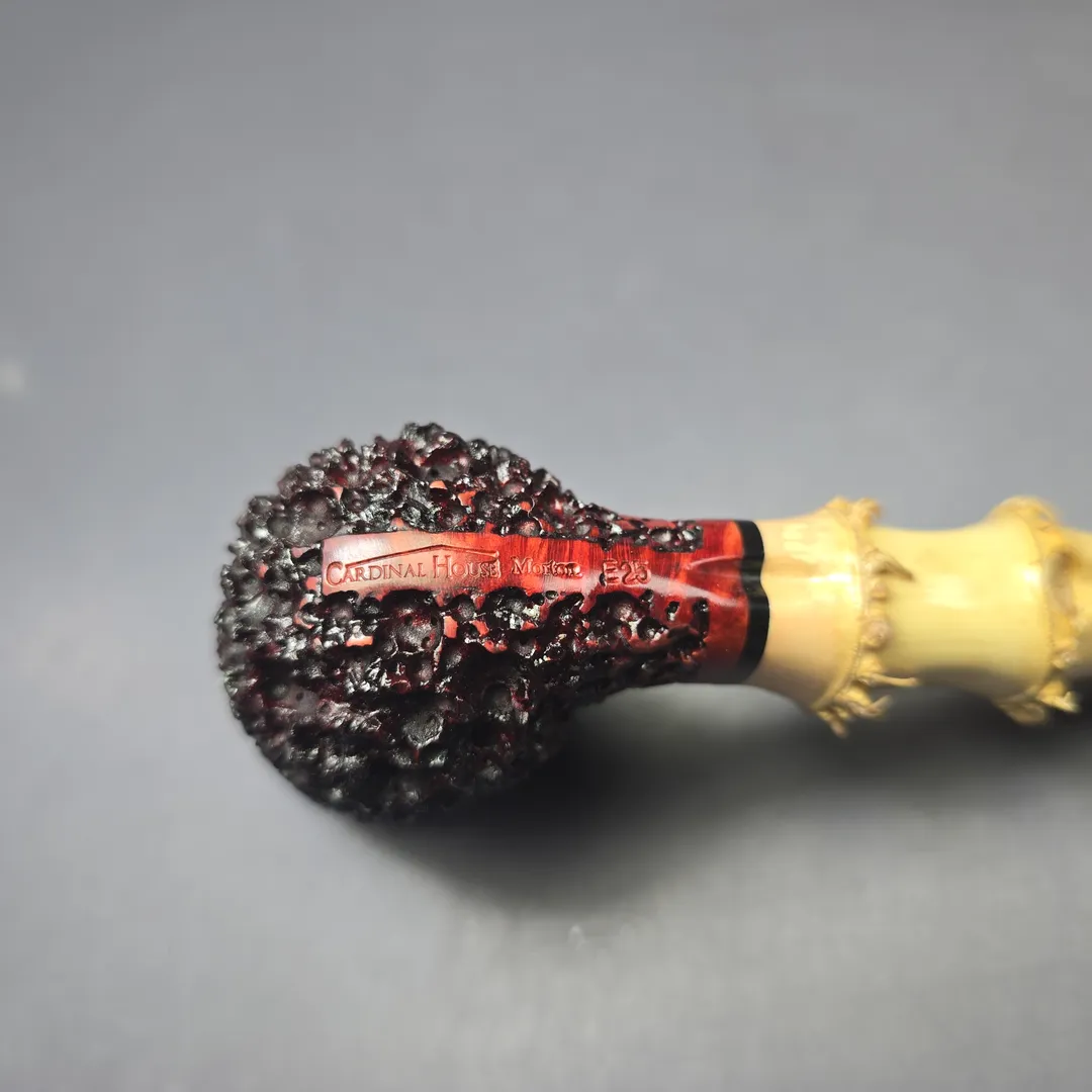 Walt Cannoy Cardinal House Morton Lava Rock Bamboo Billiard Handmade Briar Pipe, New - Image 9