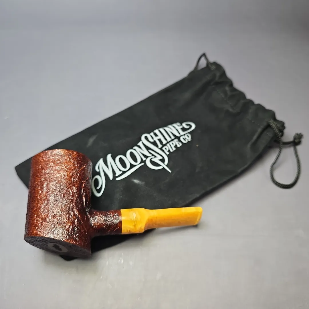 Moonshine MS06 Leather Sandblasted Stoker Poker w/ Yellow Stem Briar Pipe, New - Image 11