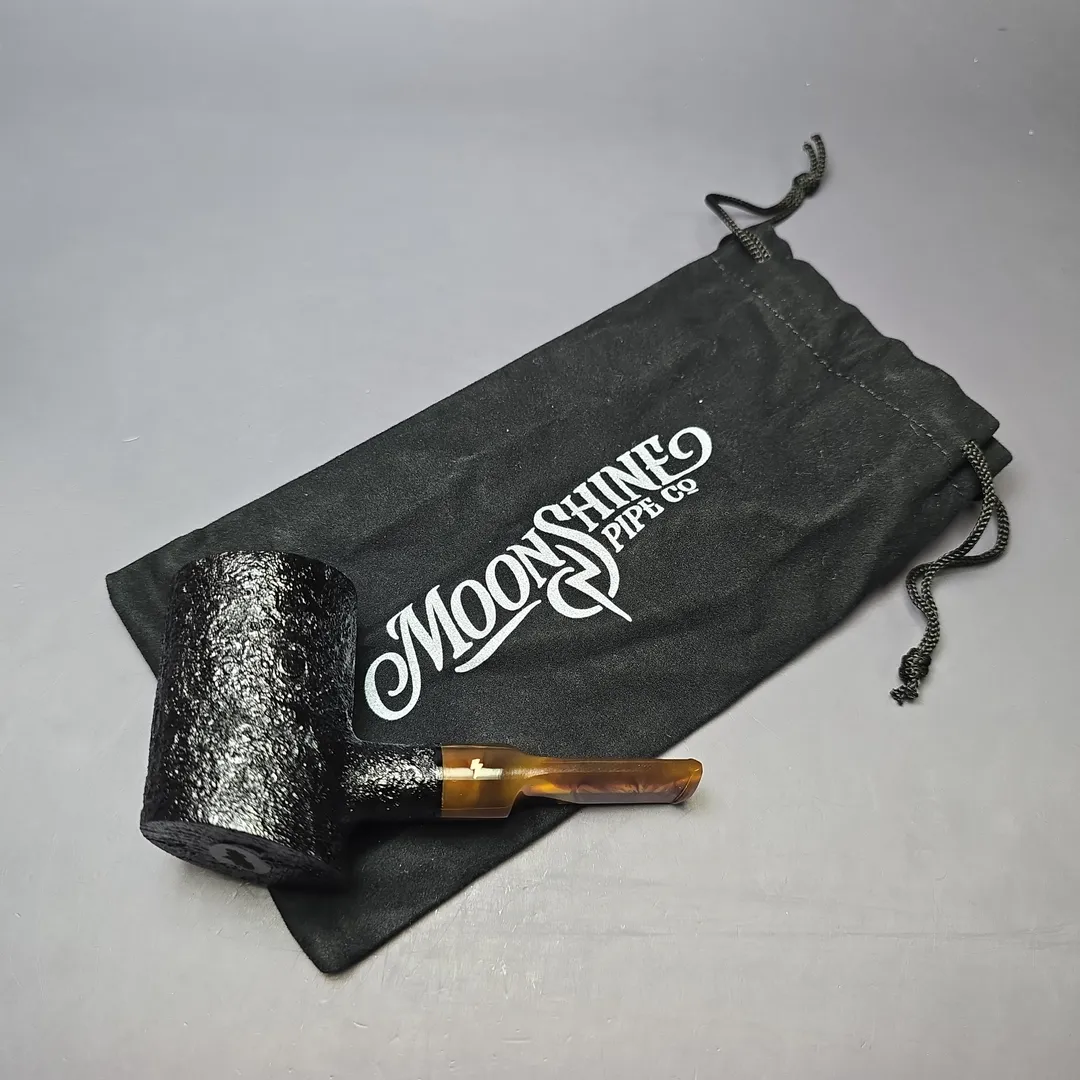 Moonshine MS06 Black Sandblasted Stoker Poker w/ Tortoiseshell Stem Briar Pipe, New - Image 11