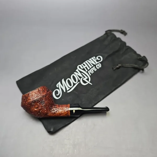 Moonshine MS02 Leather Sandblasted Devil Dog Rhodesian w/ Black Stem Briar Pipe, New - Image 11