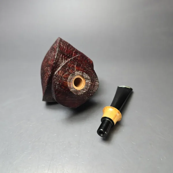 Madao Sandblasted "Drum" Blowfish w/ Boxwood Handmade Briar Pipe, New - Image 11