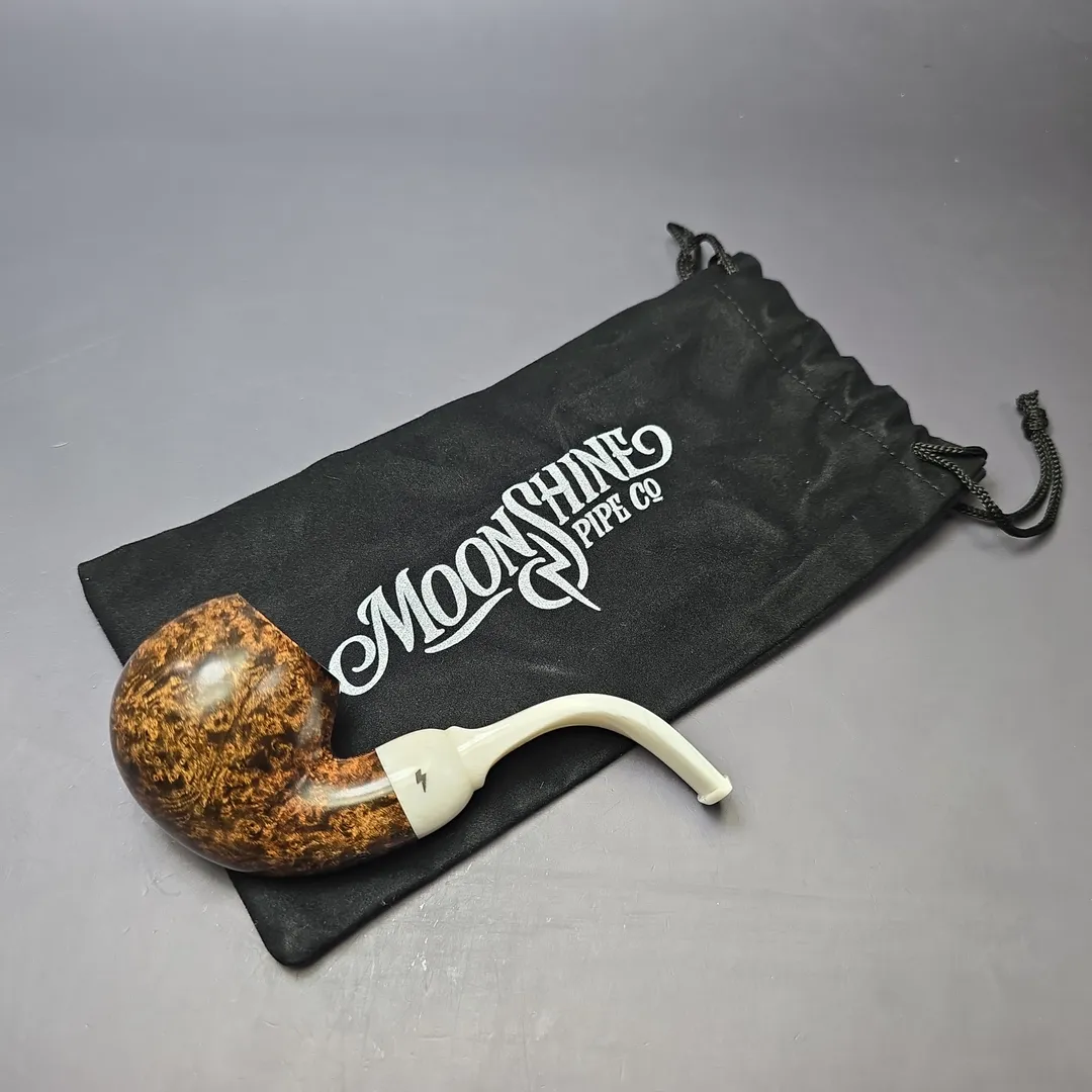 Moonshine MS12L Dark Smooth Long Stem Grapeshot w/ White Stem Briar Pipe, New - Image 12