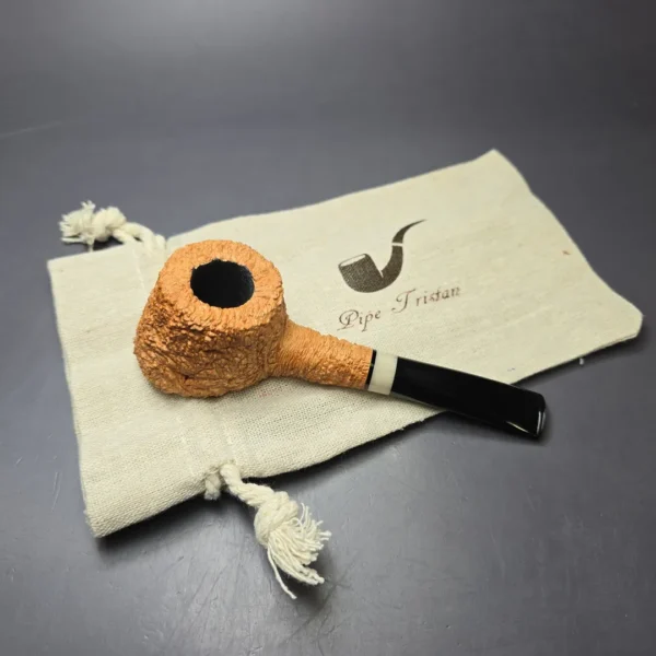 Pipe Tristan "Shape 55" Rusticated Pot w/ Horn Handmade Briar Pipe, New - Image 12