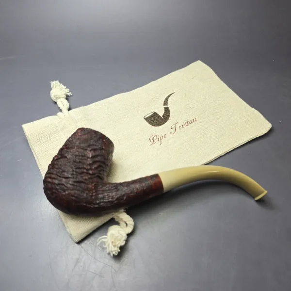 Pipe Tristan Contrast Sandblasted LC Bent Billiard w/ Tan Ebonite Handmade Briar Pipe, New - Image 12