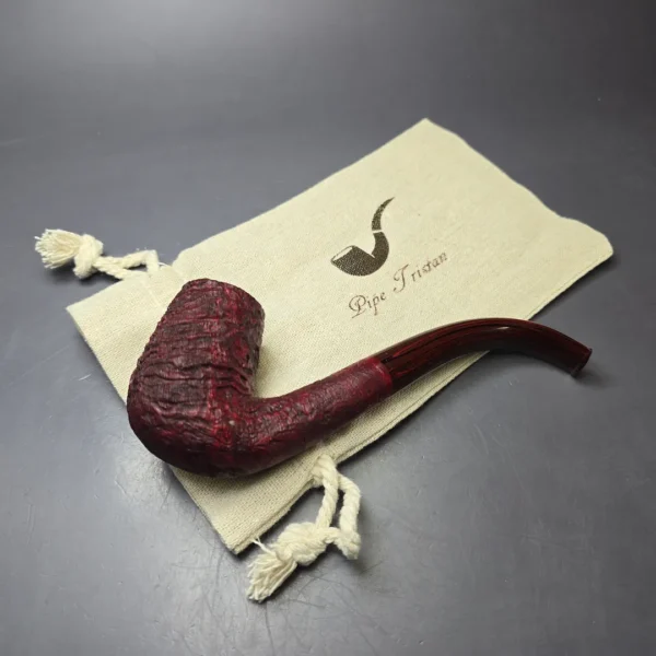 Pipe Tristan Contrast Sandblasted LC Bent Billiard w/ Cumberland Briar Pipe, New - Image 12