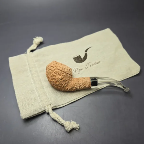 Pipe Tristan Natural Granite Rusticated Bullmoose w/ Perspex Handmade Briar Pipe, New - Image 12