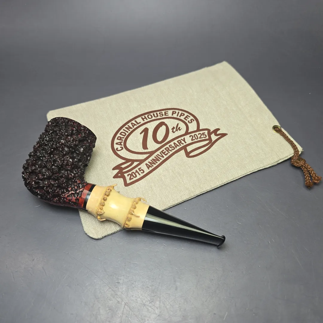Walt Cannoy Cardinal House Morton Lava Rock Bamboo Billiard Handmade Briar Pipe, New - Image 13