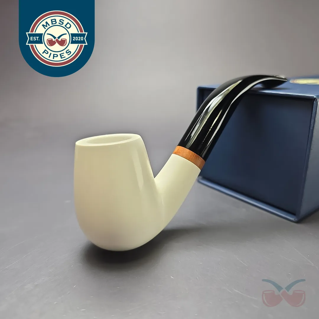 MBSD Meerschaum Deluxe Smooth Bent Billiard Block Meerschaum Pipe, New