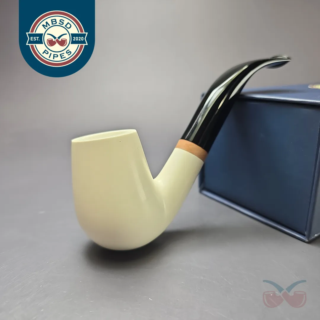 MBSD Meerschaum Deluxe Smooth Bent Billiard Block Meerschaum Pipe, New