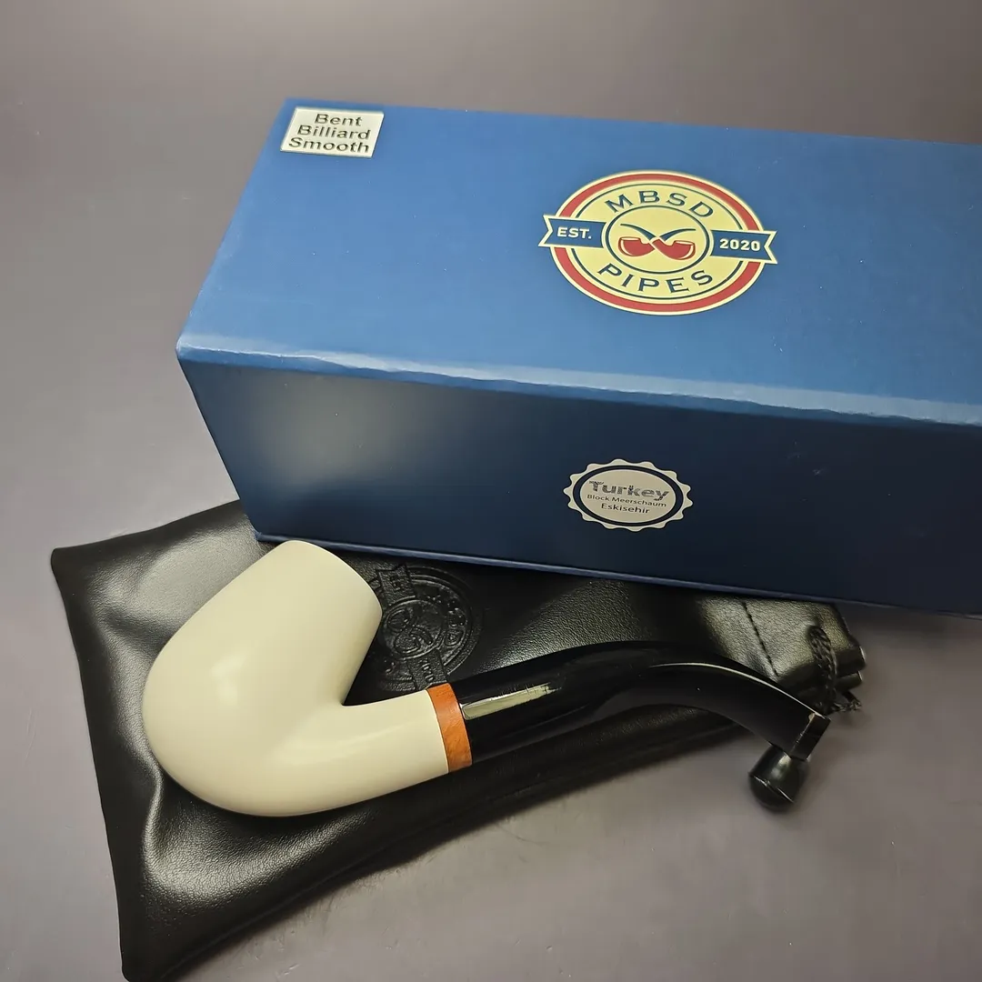 MBSD Meerschaum Deluxe Smooth Bent Billiard Block Meerschaum Pipe, New - Image 2