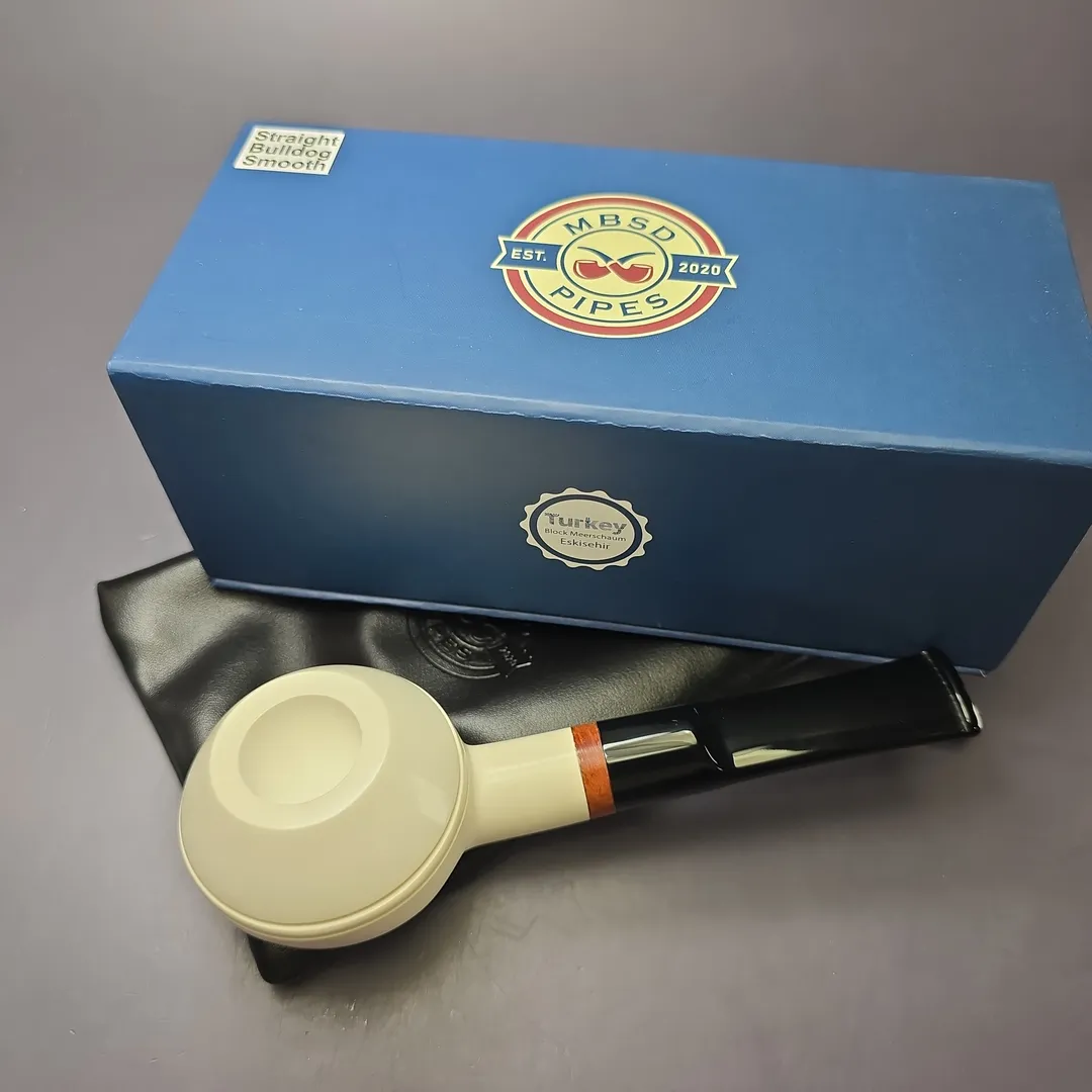 MBSD Meerschaum Deluxe Smooth Squat Rhodesian Block Meerschaum Pipe, New - Image 2