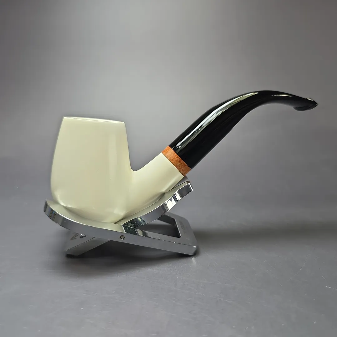 MBSD Meerschaum Deluxe Smooth Bent Billiard Block Meerschaum Pipe, New - Image 3