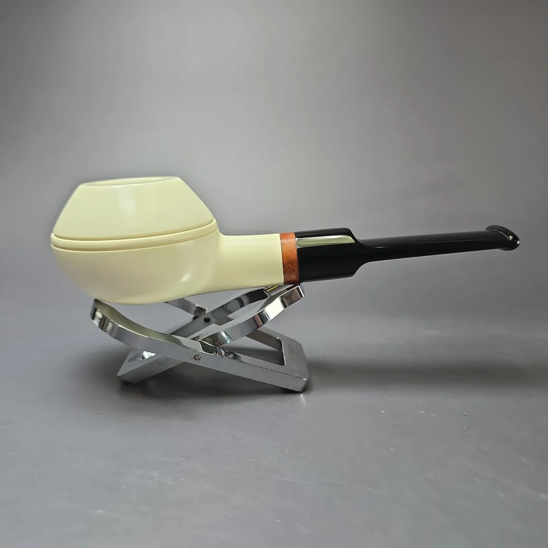 MBSD Meerschaum Deluxe Smooth Squat Rhodesian Block Meerschaum Pipe, New - Image 3