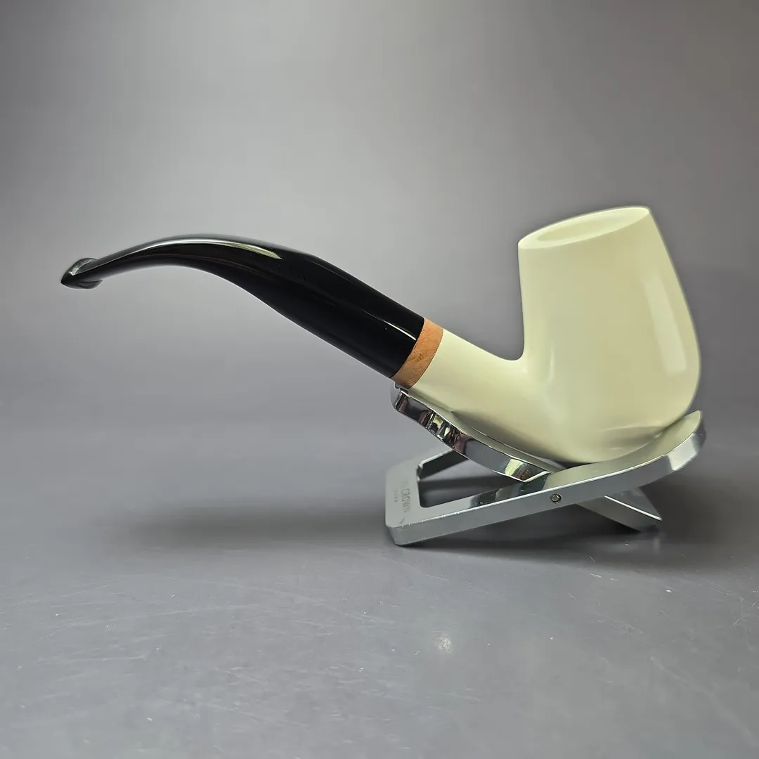 MBSD Meerschaum Deluxe Smooth Bent Billiard Block Meerschaum Pipe, New - Image 5