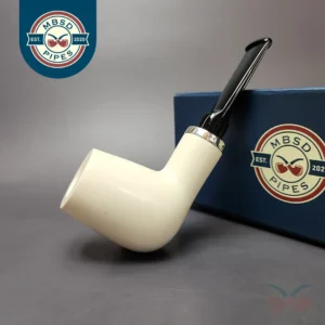 MBSD Meerschaum Silver Smooth Brandy Reverse Calabash Block Meerschaum Pipe, New