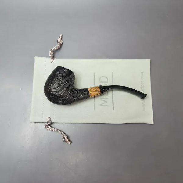 MBSD Briars by Piero Vitale Vintage Sandblasted Brandy w/ Zebrawood Briar Pipe, New - Image 11