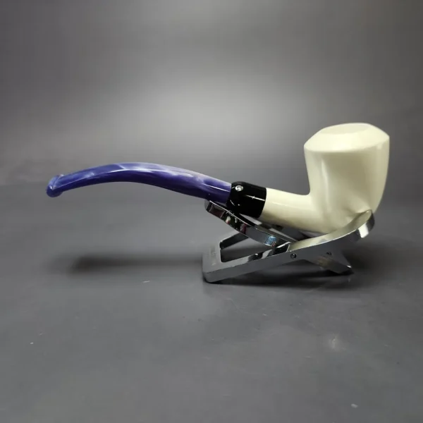 Smooth Bent Dublin w/ Blue Stem & Case Estate Block Meerschaum Pipe, Unsmoked - Image 8