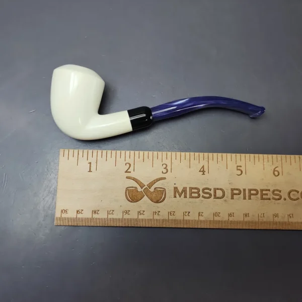 Smooth Bent Dublin w/ Blue Stem & Case Estate Block Meerschaum Pipe, Unsmoked - Image 9