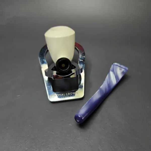 Smooth Bent Dublin w/ Blue Stem & Case Estate Block Meerschaum Pipe, Unsmoked - Image 11