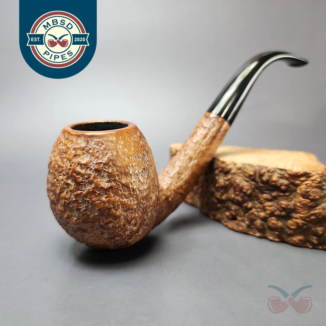 Ed Burak Connoisseur XL Partially Rusticated Bent Egg Estate Briar Pipe, American Estates