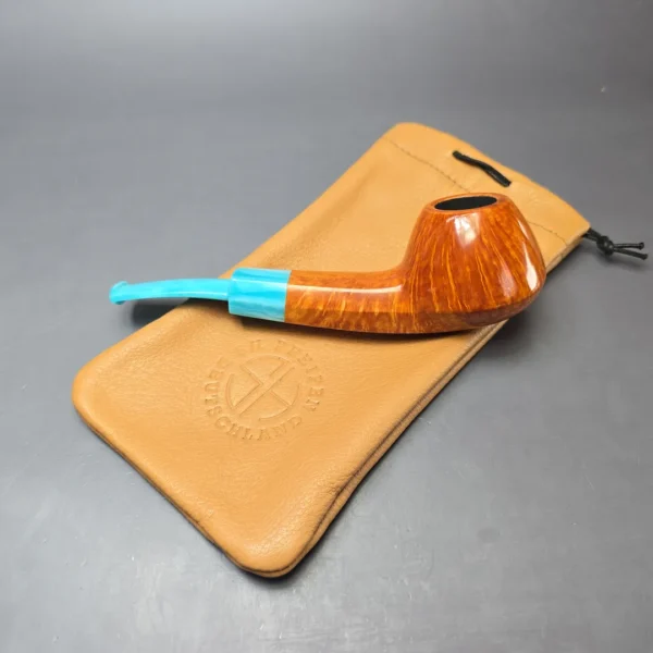 Sebastian Heck Smooth Facet Shank Brandy w/ Resin Stem Handmade Briar Pipe, New - Image 12