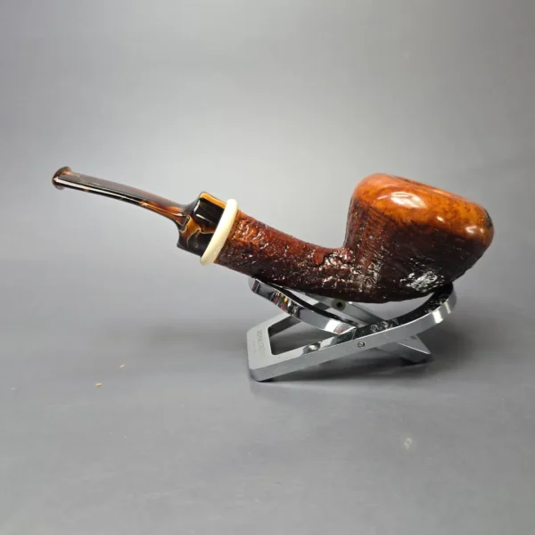 Sebastian Heck Partially Sandblasted Dublin w/ Mammoth Tusk & Vintage Bakelite Briar Pipe, New - Image 4
