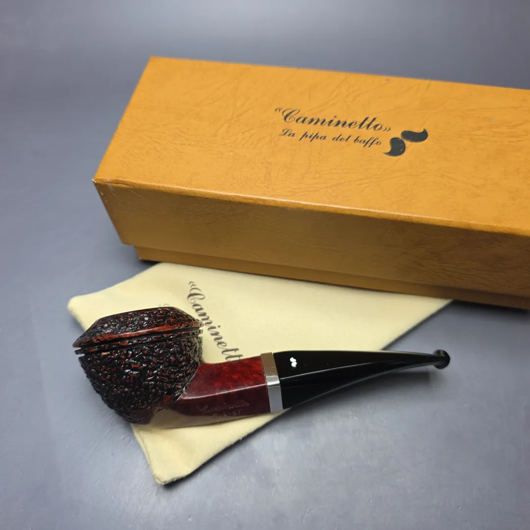 Caminetto Business Rusticated Squat Bulldog w/ Silver Estate Briar Pipe, Italian Estates - Image 2