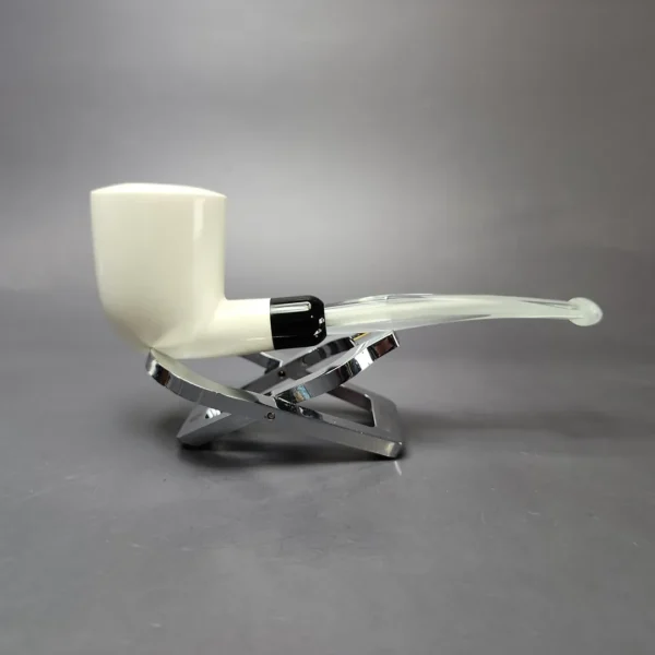 Smooth Dublin w/ Translucent Stem & Case Estate Block Meerschaum Pipe, Unsmoked - Image 3