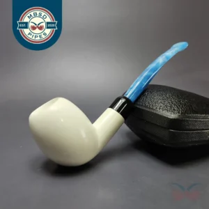 Smooth Egg w/ Blue Stem & Case Estate Block Meerschaum Pipe, Unsmoked