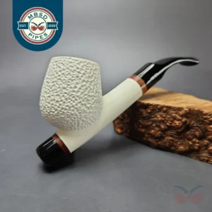 MBSD Meerschaum Deluxe Rusticated Cavalier Block Meerschaum Pipe, Briar-Mortise, New