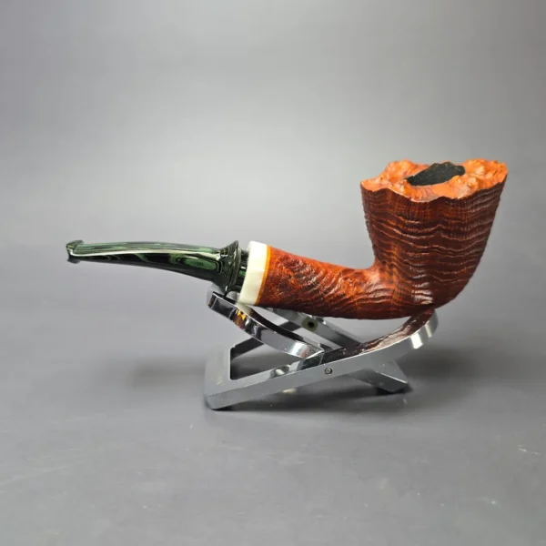 Christophe Wolff Sandblasted "Fleur" Dublin w/ Ivorite Handmade Briar Pipe, New - Image 4