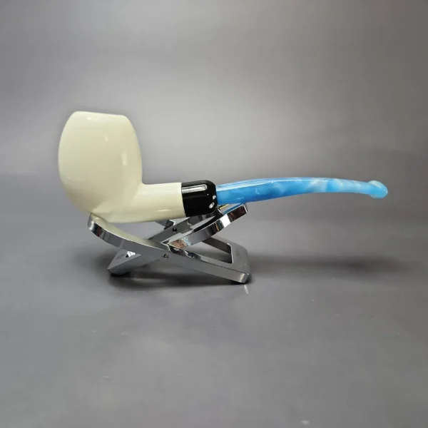 Smooth Egg w/ Blue Stem & Case Estate Block Meerschaum Pipe, Unsmoked - Image 3