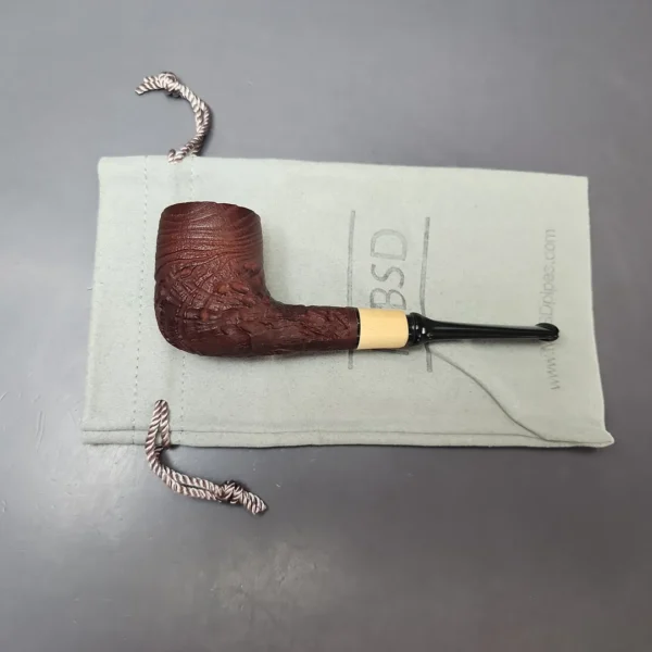 MBSD Briars by Piero Vitale Vintage Sandblasted Billiard w/ Boxwood Briar Pipe, New - Image 11