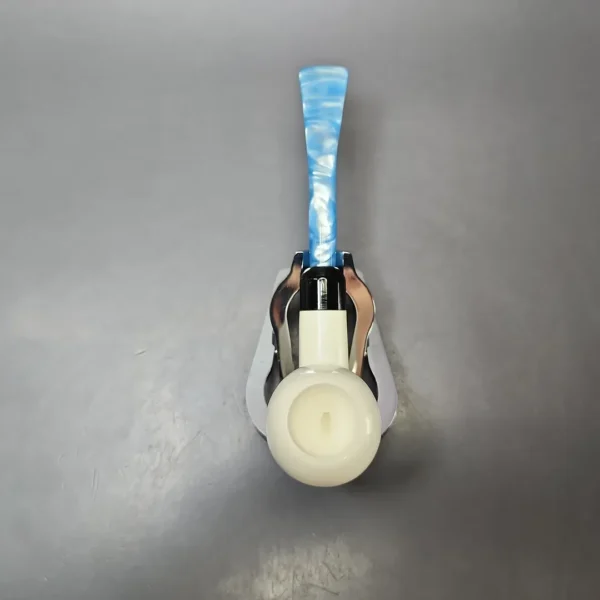 Smooth Egg w/ Blue Stem & Case Estate Block Meerschaum Pipe, Unsmoked - Image 7