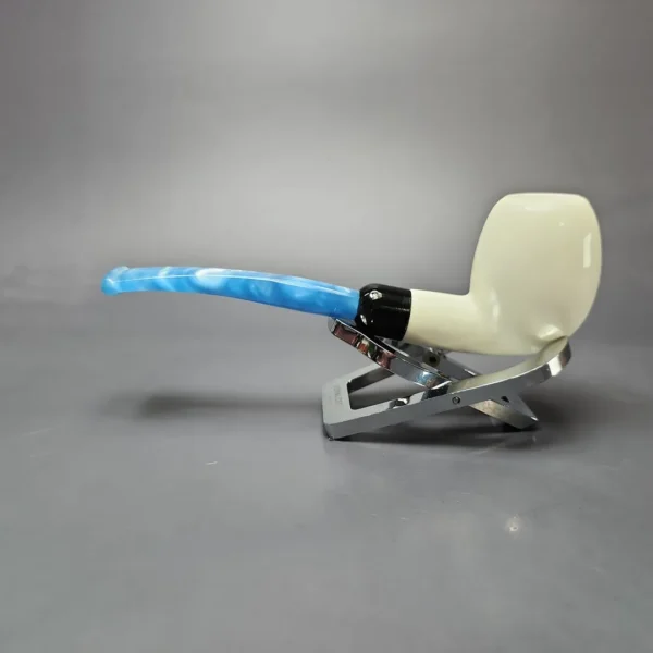 Smooth Egg w/ Blue Stem & Case Estate Block Meerschaum Pipe, Unsmoked - Image 8