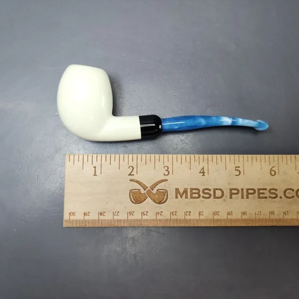 Smooth Egg w/ Blue Stem & Case Estate Block Meerschaum Pipe, Unsmoked - Image 9
