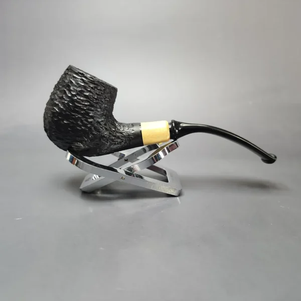 MBSD Briars by Piero Vitale Black Rusticated Brandy w/ Boxwood Briar Pipe, New - Image 3
