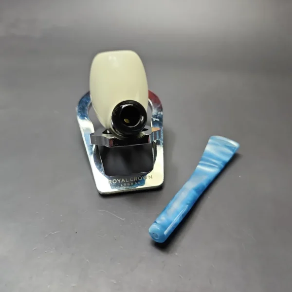 Smooth Egg w/ Blue Stem & Case Estate Block Meerschaum Pipe, Unsmoked - Image 11