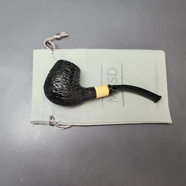 MBSD Briars by Piero Vitale Black Rusticated Brandy w/ Boxwood Briar Pipe, New - Image 12