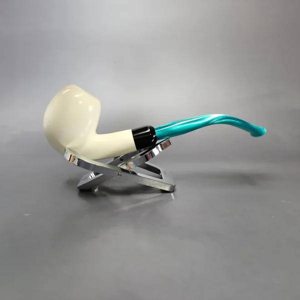 Smooth Bent Apple w/ Blue Stem & Case Estate Block Meerschaum Pipe, Unsmoked - Image 3