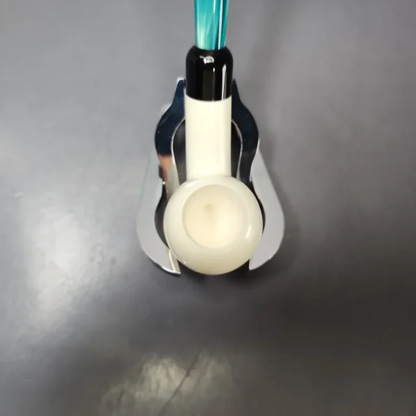 Smooth Bent Apple w/ Blue Stem & Case Estate Block Meerschaum Pipe, Unsmoked - Image 5