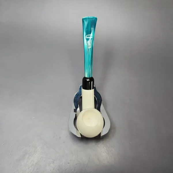 Smooth Bent Apple w/ Blue Stem & Case Estate Block Meerschaum Pipe, Unsmoked - Image 7