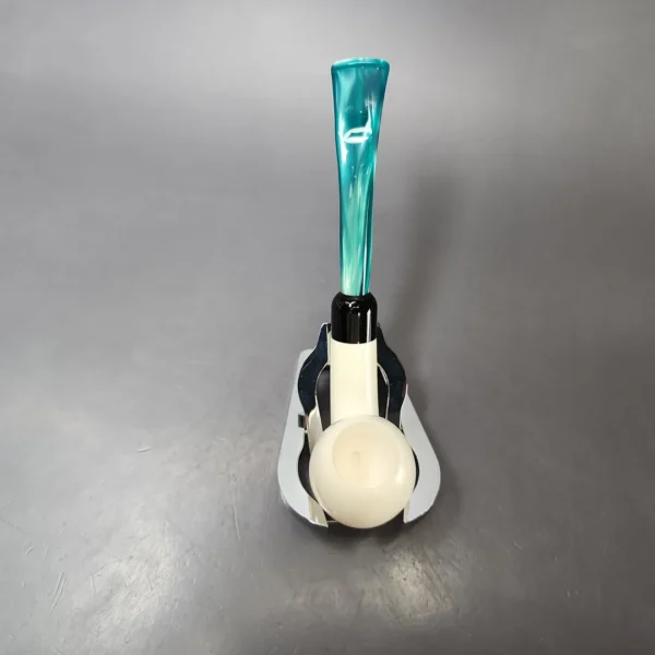 Smooth Bent Apple w/ Blue Stem & Case Estate Block Meerschaum Pipe, Unsmoked - Image 8