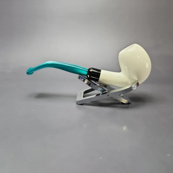 Smooth Bent Apple w/ Blue Stem & Case Estate Block Meerschaum Pipe, Unsmoked - Image 9