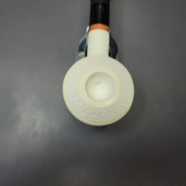 MBSD Meerschaum Deluxe Rusticated Squat Rhodesian Block Meerschaum Pipe, Briar-Mortise, New - Image 4