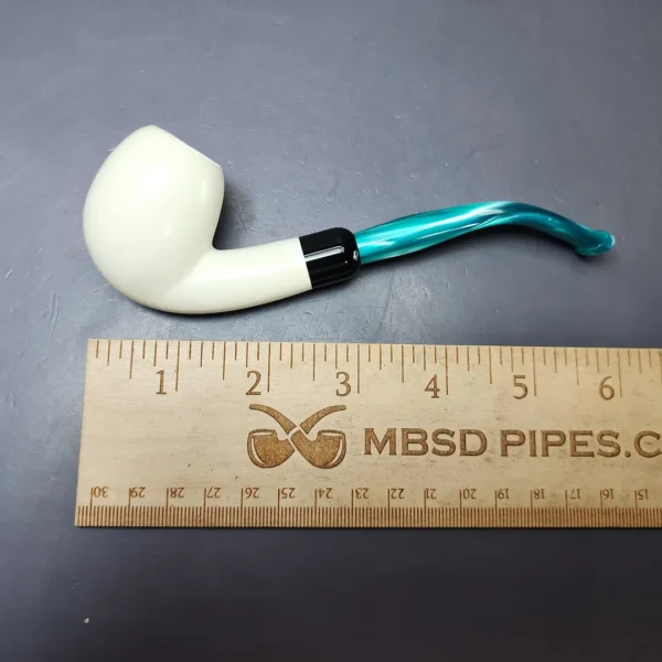 Smooth Bent Apple w/ Blue Stem & Case Estate Block Meerschaum Pipe, Unsmoked - Image 10