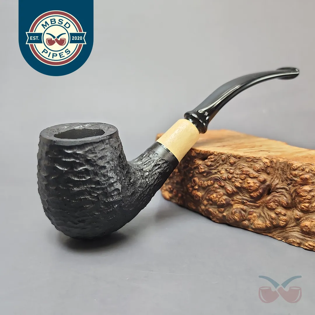 MBSD Briars by Piero Vitale Black Rusticated Brandy w/ Boxwood Briar Pipe, New