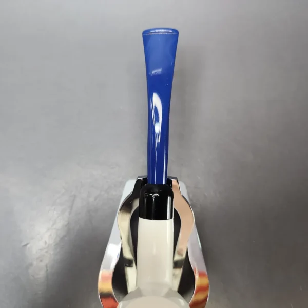 Smooth Bent Billiard w/ Blue Stem & Case Estate Block Meerschaum Pipe, Unsmoked - Image 6